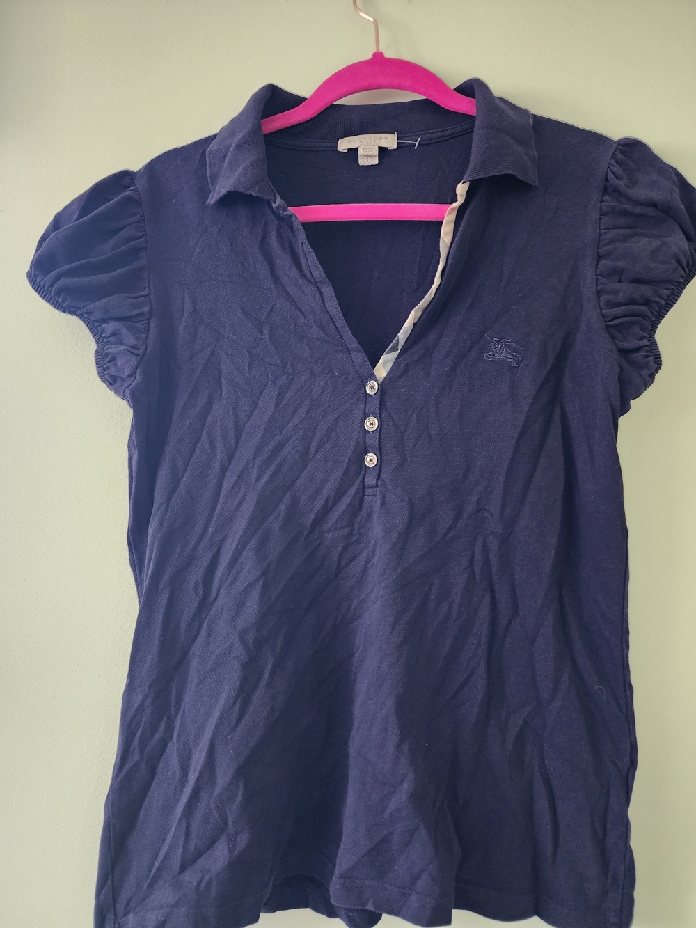 Burberry Navy Puff-Sleeve Polo Top